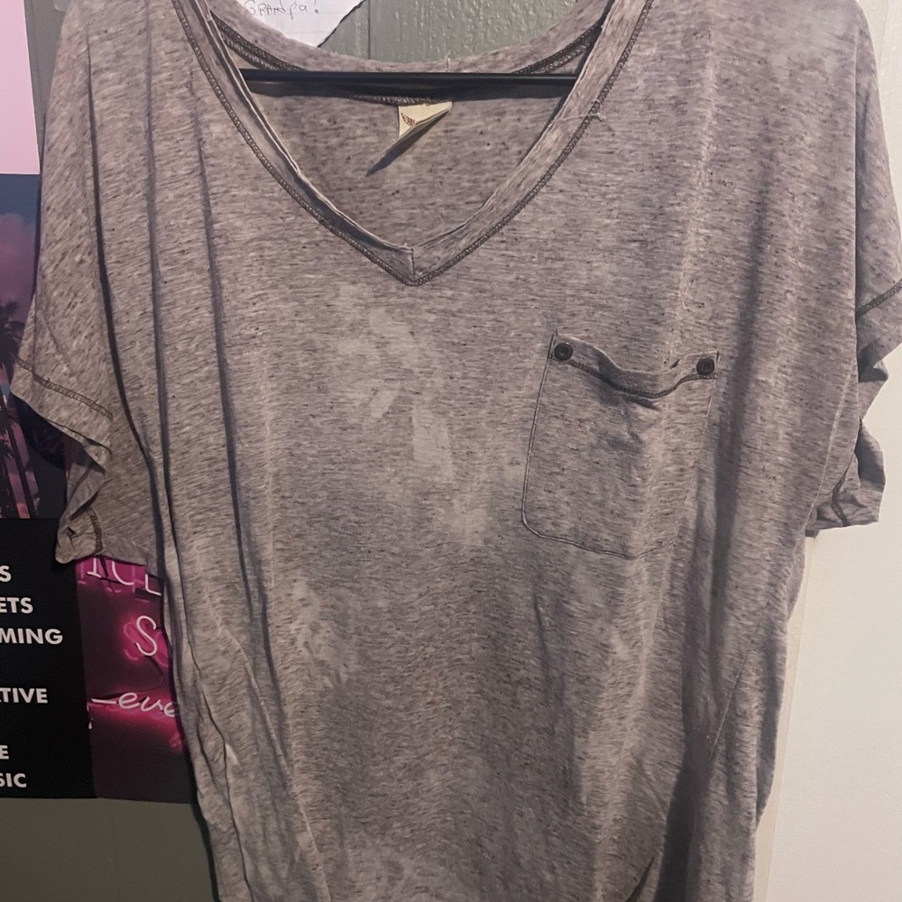 Faded Glory Heathered Gray V-Neck Tee